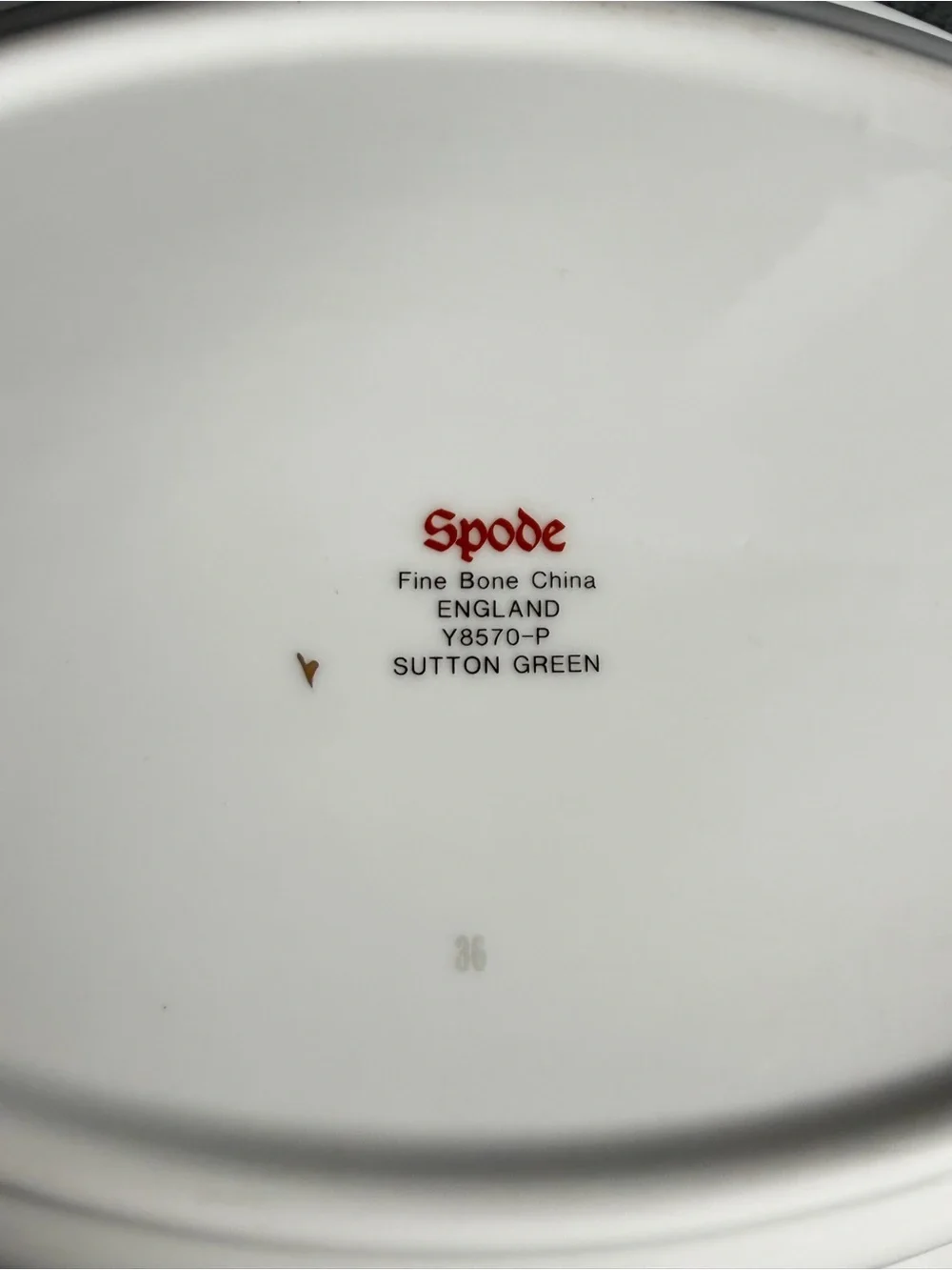 Spode Porcelain Oval Vegetable Bowl Y8570P Sutton Green White W/Green Gold Band